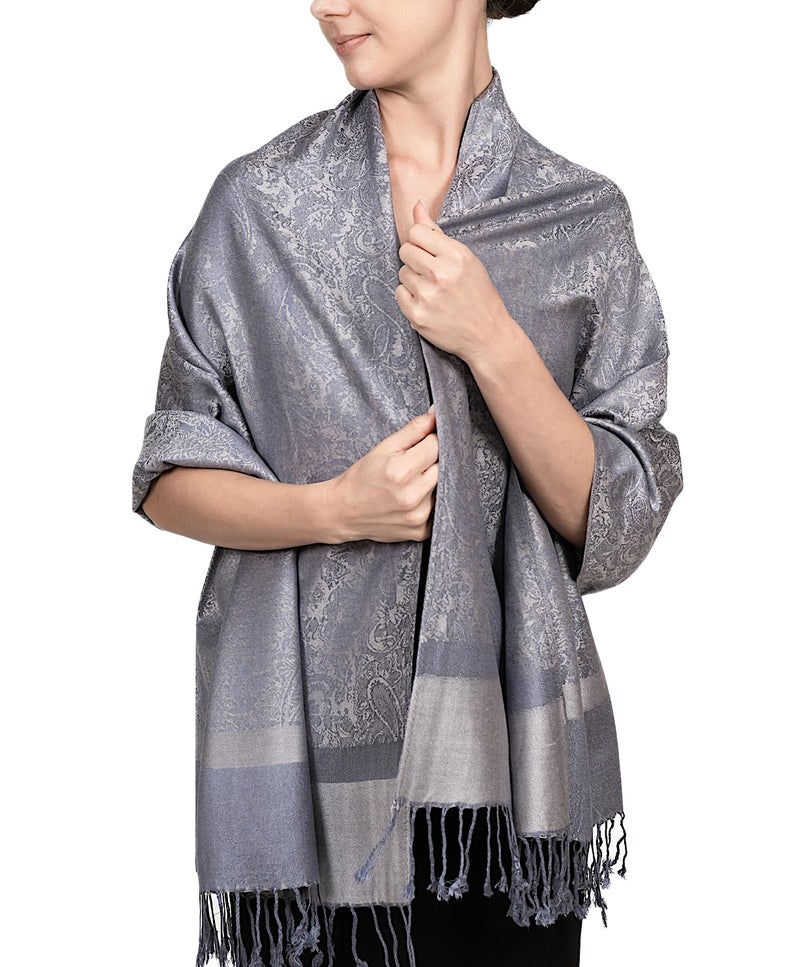Achillea Women's Two Tone Vintage Jacquard Paisley Pashmina Shawl Wrap Scarf (Oxford Grey) - Image 1